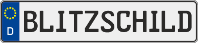 Kfz Kennzeichen mit der Text Blitzschild